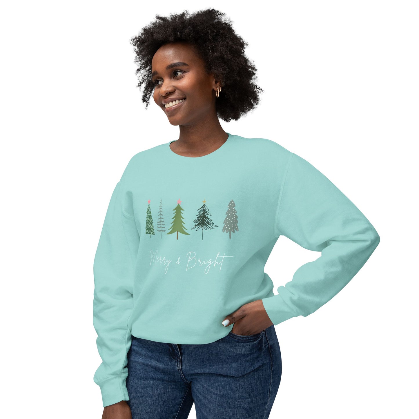 Women’s “Merry & Bright” Christmas Sweater with Christmas Trees