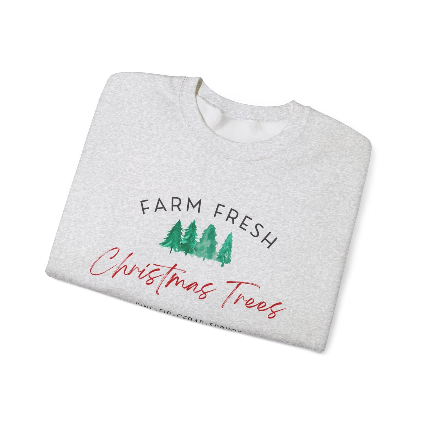 Christmas Tree Farm Fresh Sweatshirt with “Complimentary Hot Cocoa & Cider” – Cozy Holiday Sweatshirt Crewneck Sweatshirt