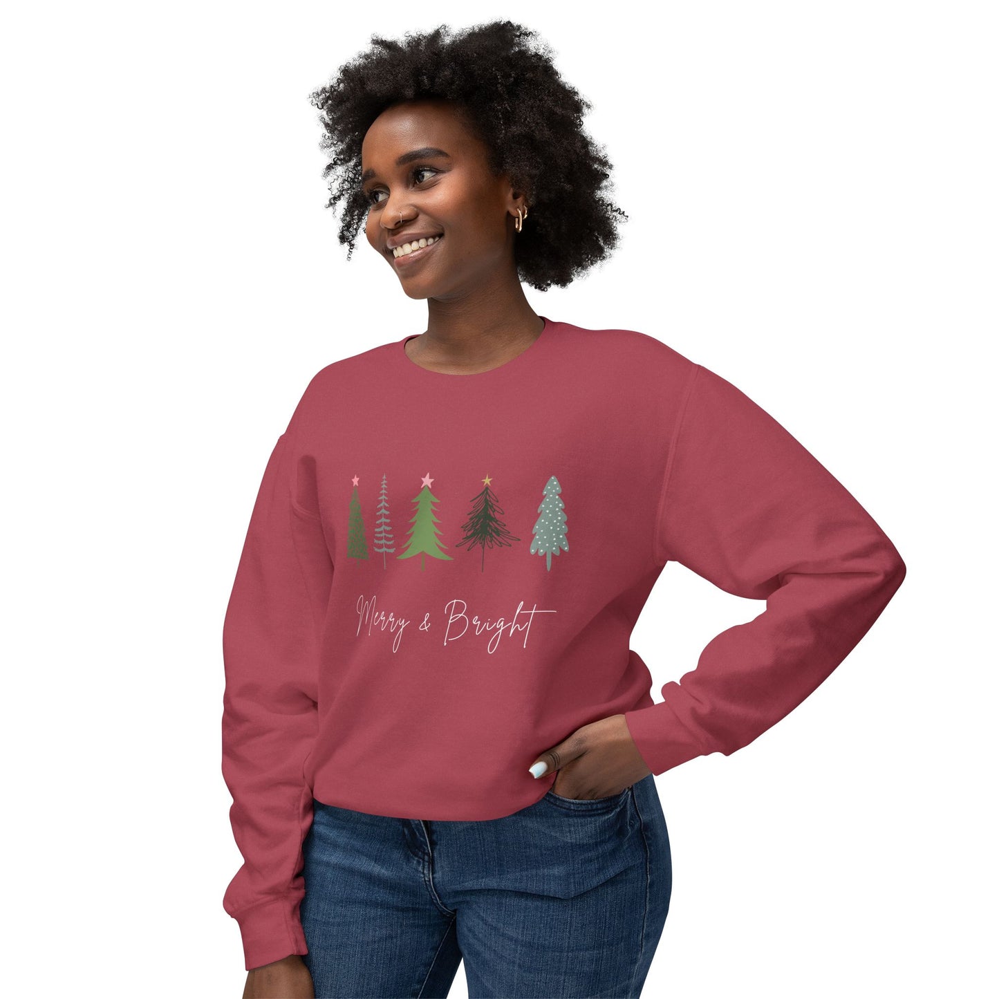 Women’s “Merry & Bright” Christmas Sweater with Christmas Trees