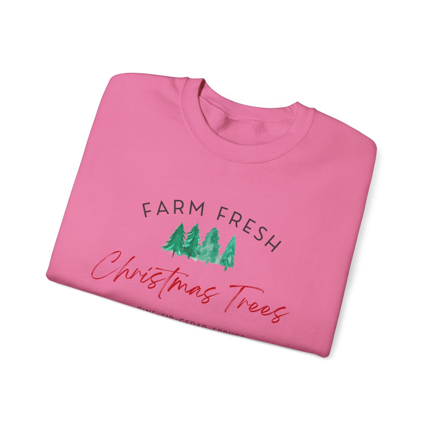 Christmas Tree Farm Fresh Sweatshirt with “Complimentary Hot Cocoa & Cider” – Cozy Holiday Sweatshirt Crewneck Sweatshirt