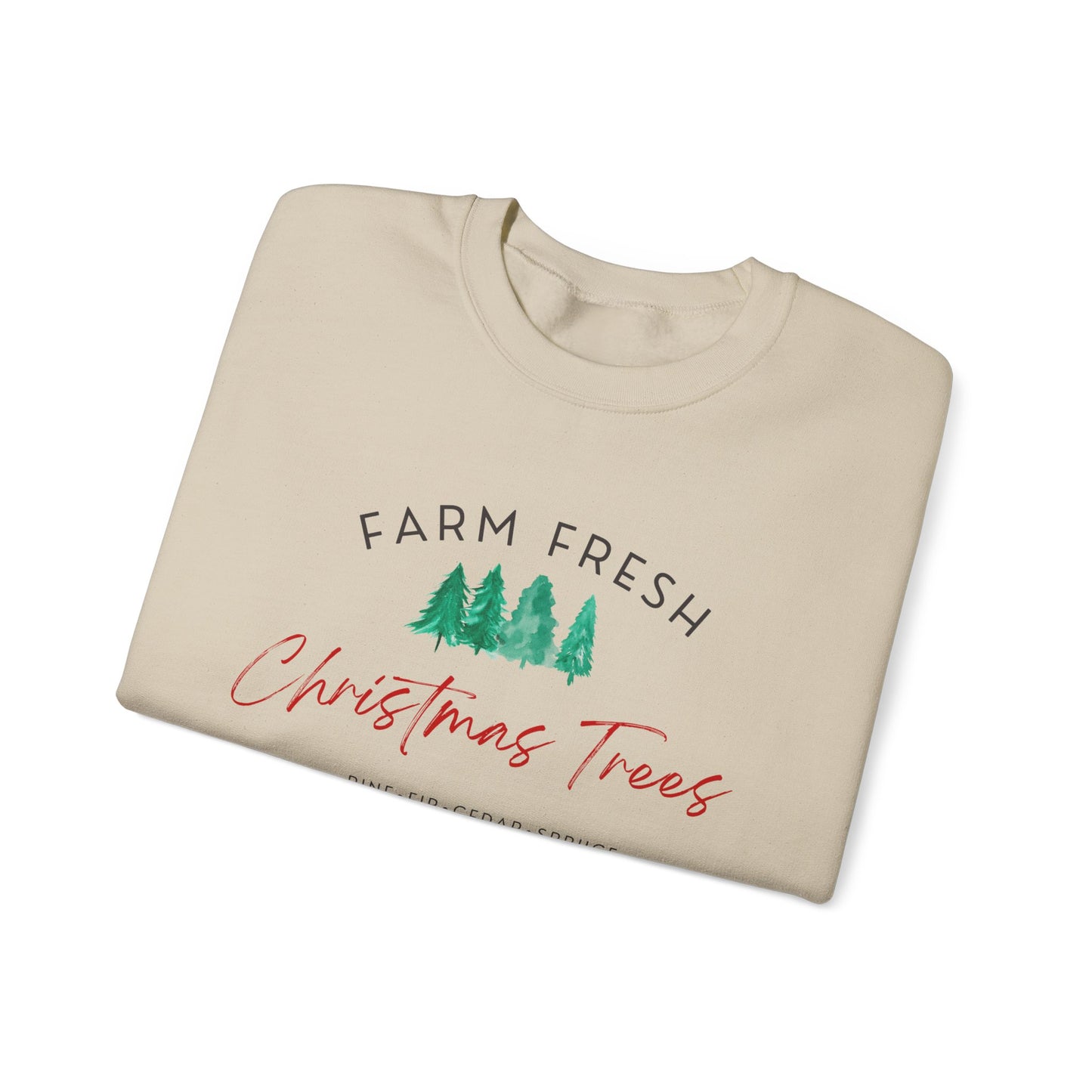 Christmas Tree Farm Fresh Sweatshirt with “Complimentary Hot Cocoa & Cider” – Cozy Holiday Sweatshirt Crewneck Sweatshirt