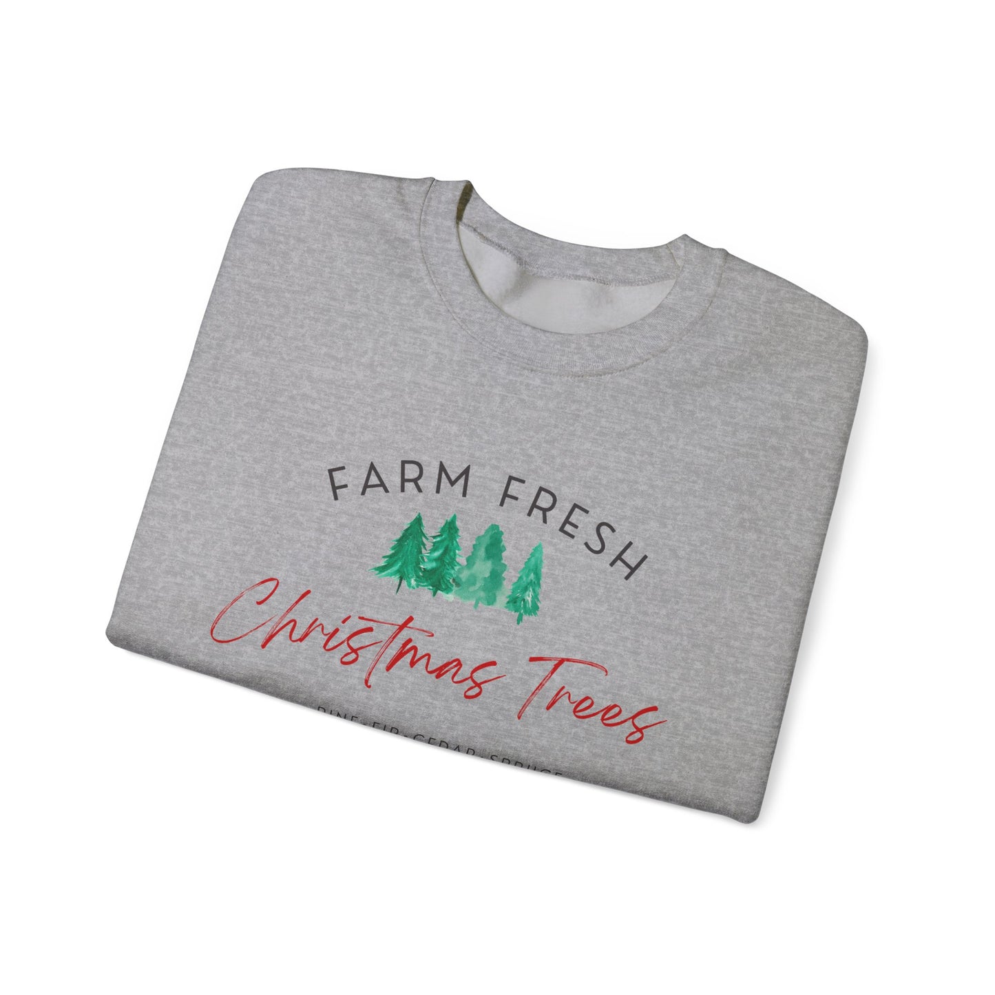 Christmas Tree Farm Fresh Sweatshirt with “Complimentary Hot Cocoa & Cider” – Cozy Holiday Sweatshirt Crewneck Sweatshirt