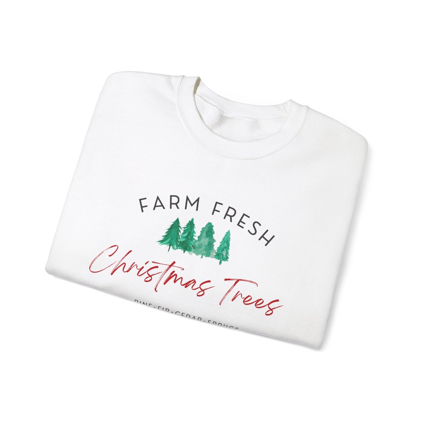 Christmas Tree Farm Fresh Sweatshirt with “Complimentary Hot Cocoa & Cider” – Cozy Holiday Sweatshirt Crewneck Sweatshirt