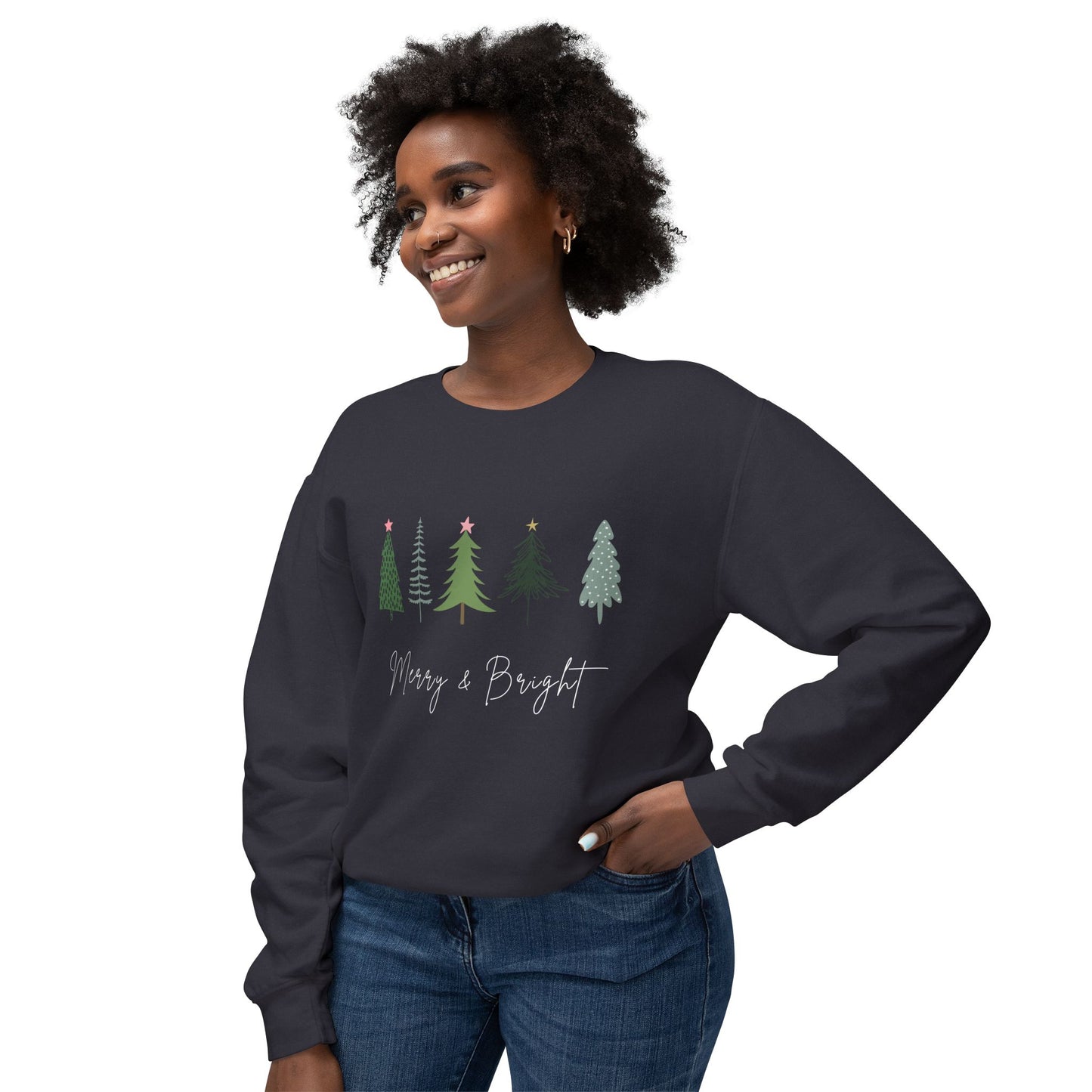 Women’s “Merry & Bright” Christmas Sweater with Christmas Trees