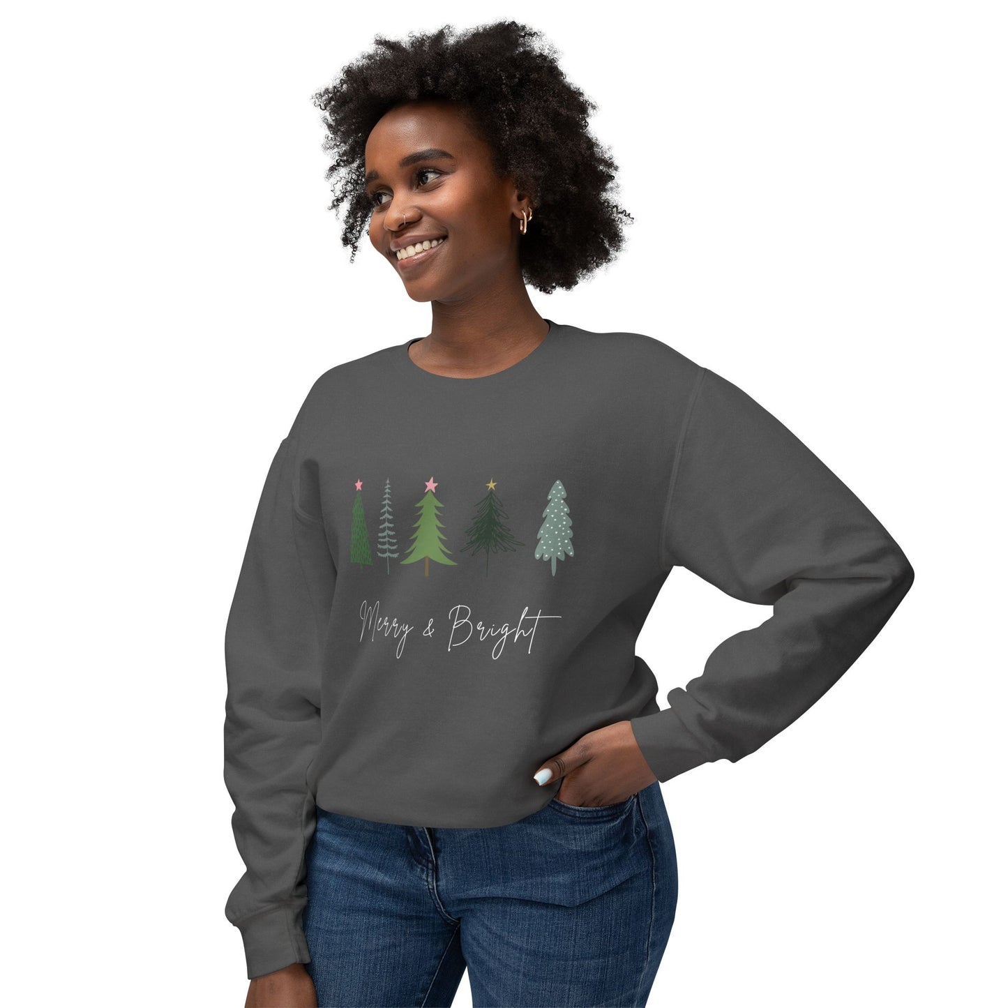 Women’s “Merry & Bright” Christmas Sweater with Christmas Trees