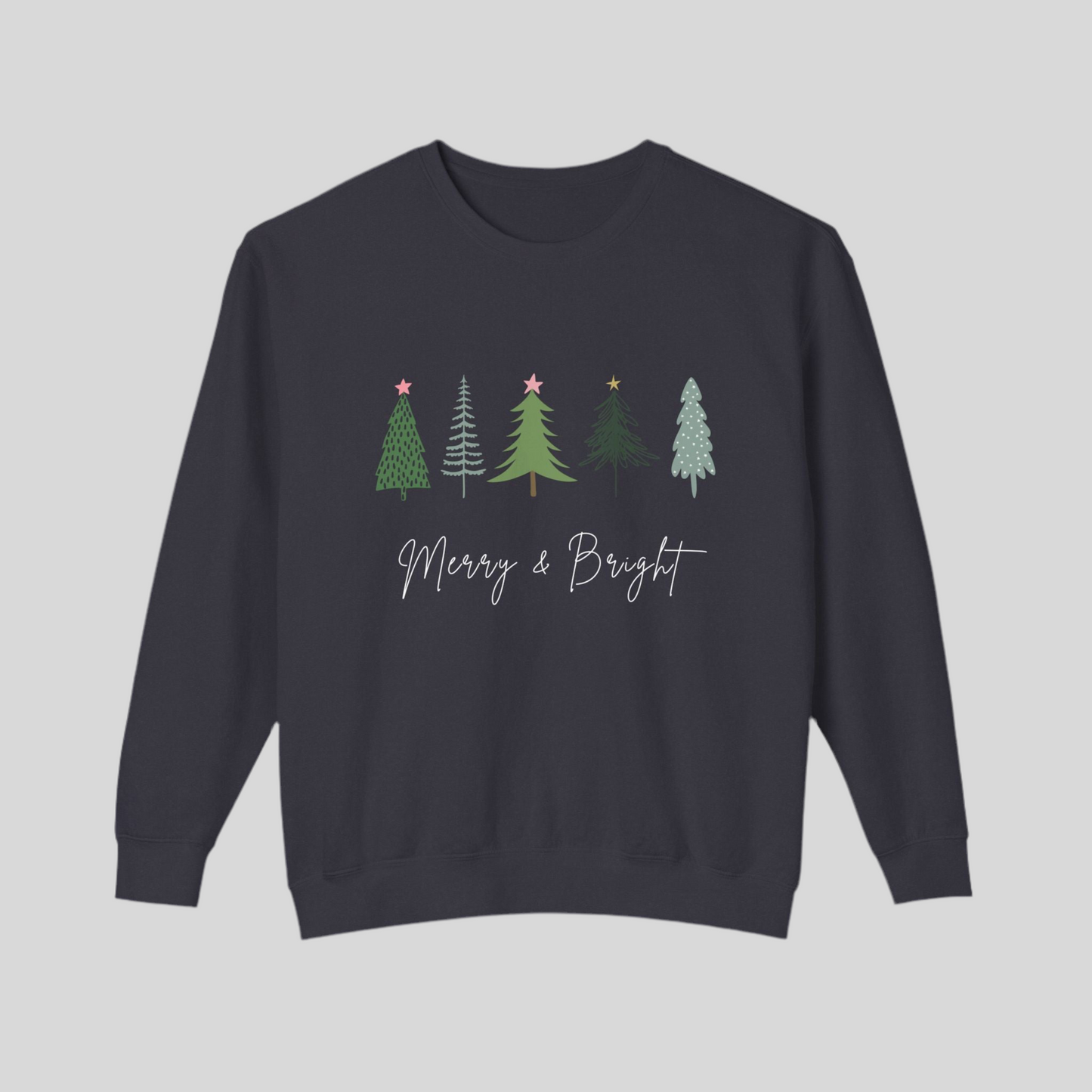 Women’s “Merry & Bright” Christmas Sweater with Christmas Trees