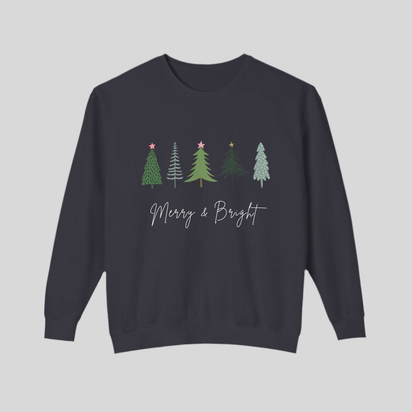 Women’s “Merry & Bright” Christmas Sweater with Christmas Trees